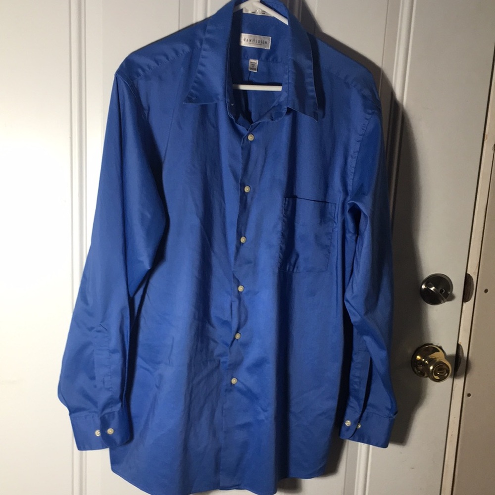 Van Heusen blue white button front long sleeved collared dress shirt size 17